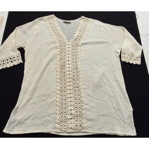 Jessica Taylor women's white crochet lace trim V-neck gauze boho top plus 3X